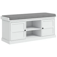 HOMCOM Shoe Storage Bench with Cushioned Seat, Entryway Bench Seat with 2 Cabinets and Adjustable Shelf for Hallway, White(m-9)