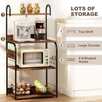 HOMCOM Baker's Rack with Charing Station, Microwave Shelf with Power Outlet, USB Charger and 4 Hooks, Rustic Brown(m-6)