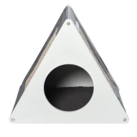 PawHut Wooden Cat House Triangle Shaped Bed Kitten Condo with Removable Cushion, Sisal Scratching Carpet, Grey and White(m-8)