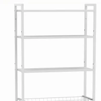 HOMCOM Over-the-Toilet Storage Shelf, 3-Tier Over-Toilet Bathroom Organizer with Adjustable Shelves and Pull-Out Basket, White(m-11)