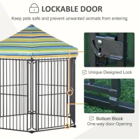 PawHut 60" x 52" Heavy-Duty Metal Dog Playpen, Outdoor Pet Cage Kennel, Puppy Exercise Fence Barrier with Weather-Resistant Polyester Roof, Locking Door and Solid Black Frame(m-4)