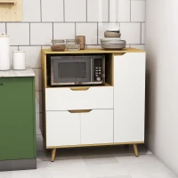 HOMCOM Modern Microwave Stand, Microwave Cabinet with Drawer, Storage Cupboards and Cable Hole for Kitchen, Dining Room, White(m-1)