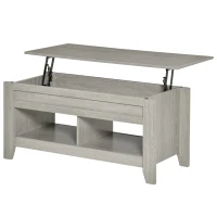 HOMCOM Lift Top Coffee Table with Hidden Storage Compartment and Open Shelves, Lift Tabletop Pop-Up Center Table for Living Room, Light Grey(m-11)