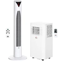 HOMCOM 8000 BTU Portable Air Conditioner and Tower Fan Set, 344 Sq. Ft., 3-in-1 Portable AC Unit and Floor Fan with Timer On/off, Remote, Window Kits, White(m-9)