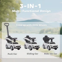 Qaba Licensed Mercedes-Benz Push Car for Toddlers, 3-in-1 Sliding Walking Car with Push Handle, Horn, Guardrail, White(m-4)