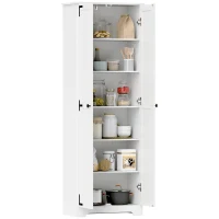 HOMCOM 67" Farmhouse Pantry Cabinet with 2 Doors, Tall Storage Cabinet with Adjustable Shelves, Distressed White(m-12)
