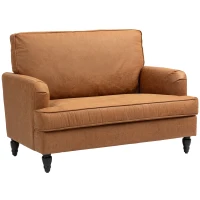 HOMCOM Modern Accent Chair, Leathaire Armchair with Turned Legs and Wide Seat, Comfy Chair for Living Room, Brown(m-2)