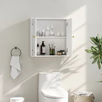 HOMCOM Medicine Cabinet, Modern Bathroom Wall Cabinet with 2 Arched Doors and Gold Handles, White Wood Grain(m-1)