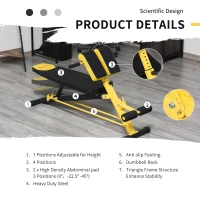 Soozier Adjustable Weight Bench Roman Chair Exercise Training Multi-Functional Hyper Extension Bench Dumbbell Bench Ab Sit up Decline Flat Black and Yellow(m-5)