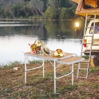Outsunny 3ft Picnic Table with Slide Shelf Outdoor Portable Aluminum Folding Table 2 Adjustable Height(m-8)