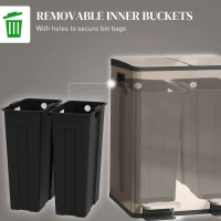 HOMCOM Garbage Bin, Soft-Close Trash Can with Foot Pedal, 2x5 Gal (2x20 L) Garbage Can with Removable Inner Buckets, Gold(m-7)