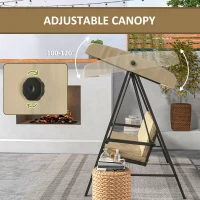 Outsunny 3 Seater Patio Swing Chair, Porch Swing with Adjustable Canopy and Removable Cushions, Outdoor Swing Seat, Beige(m-6)