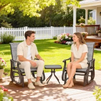 Outsunny 3PCs Gliding Rocking Chair & Bistro Tea Table Set, Grey(m-7)