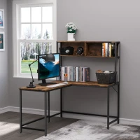 HOMCOM Home Office L-Shaped Computer Desk with Hutch and Storage Shelves, PC Table Study Writing Workstation with 2 Storage Compartments, Bookshelf, Brown(m-8)