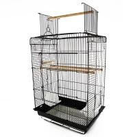 PawHut 28"H Steel Bird Cage with Open Play Top, Perch, Feeding Bowl for Parrot Lovebirds Parakeets Cockatiels - Black(m-1)
