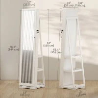 HOMCOM 360° Swivel Jewelry Armoire, Lockable Mirror Jewelry Cabinet with Built-In Small Mirror, White(m-3)
