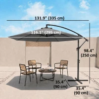 Outsunny Φ10' Deluxe Patio Umbrella Outdoor Market Parasol Banana Hanging Offset Sunshade Crank Cross Base Grey(m-3)