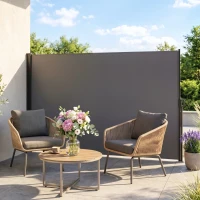Outsunny 118" x 79"  Outdoor Folding Privacy Screen Retractable Side Awning Patio with Resistance to UV Rays and Wind Light Grey(m-1)