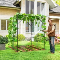 Outsunny Garden Arch Trellis, 6.4FT Tall Metal Plant Support Trellis Archway with Climbing Net for Climbing Plants(m-1)