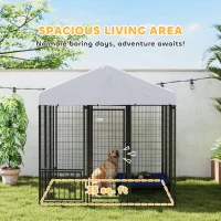 PawHut 5.9' x 5.9' x 6' Outdoor Dog Kennel with Roof, Rotating & 4-Level Adjustable Bowls(m-8)