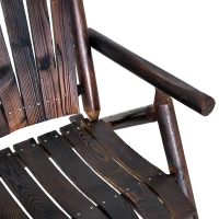 Outsunny Outdoor Rocking Chair, Wooden Adirondack Outdoor Rocker with High Back, Slatted Seat, Oversized Rustic Patio Rocking Chair for Garden, Porch, Yard, Balcon, Dark Carbonized(m-10)