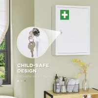 kleankin Lockable Medicine Cabinet, 3 Tier Steel Medical Wall Box with 2 Keys and Shelves for Bathroom, White(m-4)