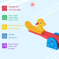 Qaba Kids Seesaw Safe Teeter Totter 2 Seats with Easy-Grip Handles Indoor Outdoor Living Room Playroom Backyard Equipment, for 12-48 Months, Multicolor(m-5)