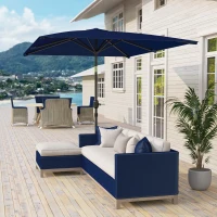 Outsunny 6.5x9.6ft Rectangle Aluminum Tilt Patio Umbrella, Garden Market Parasol, Outdoor Sunshade Canopy with Crank, Navy Blue(m-1)