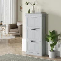 HOMCOM Slim Shoe Cabinet with 3 Flip Drawers and Adjustable Shelves, Narrow Shoe Cabinet for 15 Pairs of Shoes, Grey(m-8)