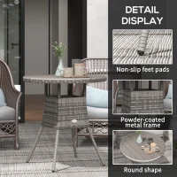 Outsunny 27.5" Outdoor Wicker Dining Table, PE Rattan Patio Furniture with Wood-plastic Composite Top, Grey(m-6)