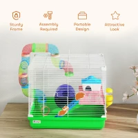PawHut 18"L Hamster Cage, Small Animal House, 2-Level Rat Gerbil Haven with Tunnel Tube System, Green(m-7)