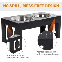 PawHut 23" Modern Decorative Raised Dog Bowls, Wooden Heavy Duty Pet Food and Water Bowl, Elevated Feeding Station, Black(m-5)