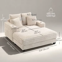 HOMCOM 60" Chaise Lounge Chair, Oversized Upholstered Sofa Bed with Cup Holders & Pillows, Sleeper Couch for Living Room, Beige(m-4)