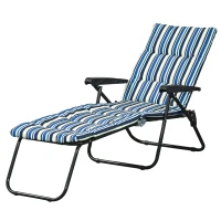 Outsunny Foldable Lounge Chair, Reclining Patio Sun Lounger with 6-Position Adjustable Back, Blue and White(m-2)