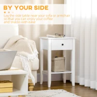 HOMCOM Side Table Set of 2, End Tables with Drawer and Bottom Shelf, 2-tier Nightstand for Bedroom, Living Room, White(m-5)