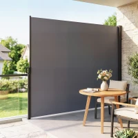 Outsunny 118" x 79"  Outdoor Folding Privacy Screen Retractable Side Awning Patio with Resistance to UV Rays and Wind Light Grey(m-8)