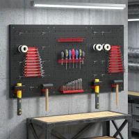 HOMCOM 28 Piece Metal Peg Board with Accessories, Shelf Tool Organizer, Black and Red(m-1)