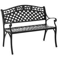 Outsunny Outdoor Garden Bench, 40" Patio Bench with Aluminum Frame and Armrests, 2-Person Patio Loveseat with Floral Pattern for Park, Porch, Yard, Lawn, 485 LBS Capacity(m-2)