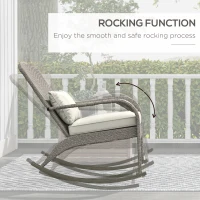 Outsunny Adirondack Chair, Outdoor Wicker Rocking Chair with High Back, Seat Cushion and Pillow for Porch, Balcony, Cream White(m-4)