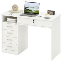 Vinsetto Home Office Desk with Storage, Computer Desk with Lockable Drawer and Open Compartment, White(m-2)