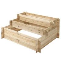 Outsunny 3-Tier Wood Raised Garden Bed, 47.2" x 39.4" x 21.3" Elevated Planting Box, Outdoor Vegetable Flower Container, Herb Garden Indoor Kit, Natural(m-11)