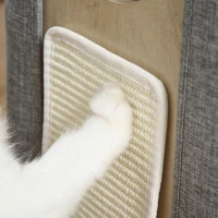 PawHut Wooden Cat Condo 3 Story Barrel Tower w/ Perch Removable Cover Cushions Sisal Scratching Carpet, Grey(m-8)