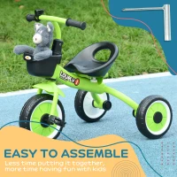 Qaba Tricycle for Toddler 2-5 Year Old Girls and Boys, Toddler Trike with Adjustable Seat, Basket, Bell, Green(m-7)