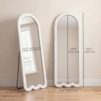 HOMCOM 64" x 24" Full Length Mirror, Floor Mirror Hanging or Wall Mount, with Arched Wavy Bottom Velvet Frame for Bedroom(m-3)