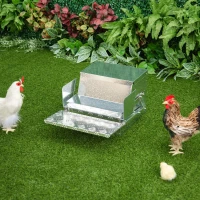 PawHut 30 lbs Capacity Automatic Chicken Poultry Feeder with a Galvanized Steel and Aluminium Build, Weatherproof Design(m-12)