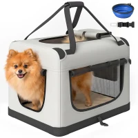 PawHut Pet Carrier Bag, Soft-Sided Dog Carrier for Small Dogs, Portable Pet Travel Bag, Light Grey(m-13)