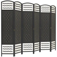 HOMCOM 6 Panel Folding Room Divider, Portable Privacy Screen, Wave Fiber Room Partition for Home Office, Black(m-9)