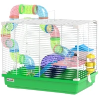 PawHut 18"L Hamster Cage, Small Animal House, 2-Level Rat Gerbil Haven with Tunnel Tube System, Green(m-2)