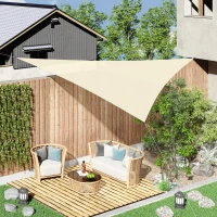 Outsunny Triangle 10' x 10' x 10' Outdoor Sun Shade Sail, Garden Cover UV Block Fabric Canopy for Patio, Deck, Cream(m-1)