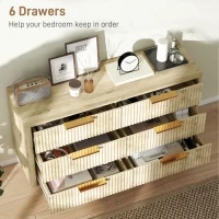 HOMCOM Fluted Chest of Drawers, Modern 6 Drawer Dresser with Pine Wood Legs, Finger Pulls for Closet, Living Room, Hallway, Oak(m-4)